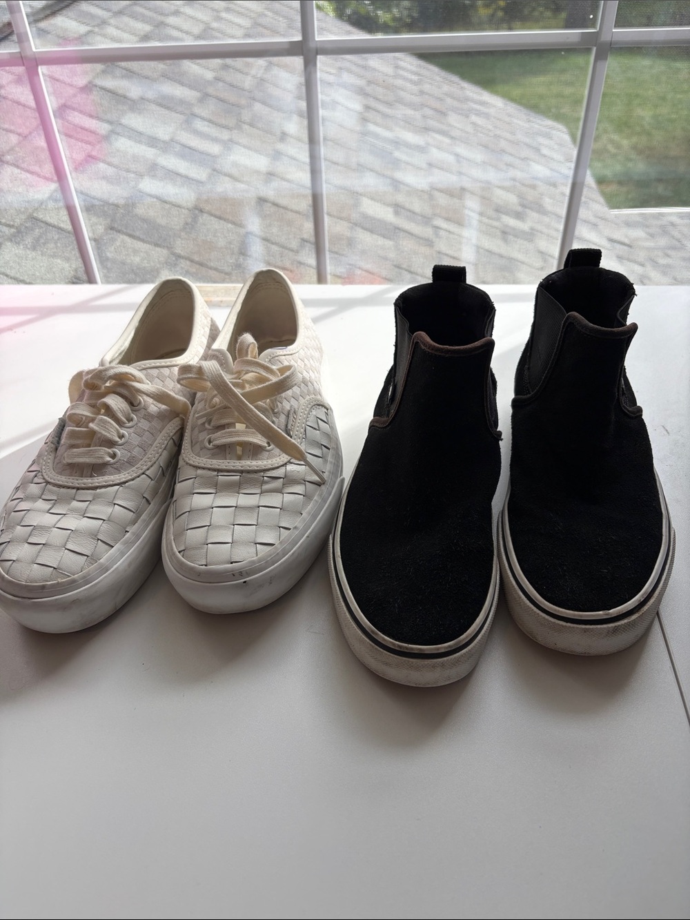 Vans Women's Cream Woven Lace-Up & Black Slip-On Chelsea Sneakers